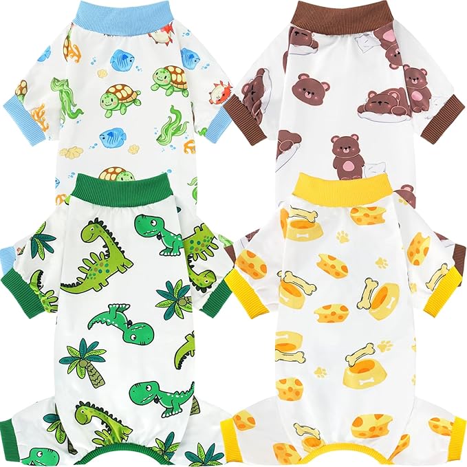 XPUDAC 4 Pack Dog Pajamas for Small Dogs, Puppy Clothes for Boy Girl Strechy Soft Pet Jumpsuit, Cat Onesie-2X-Large
