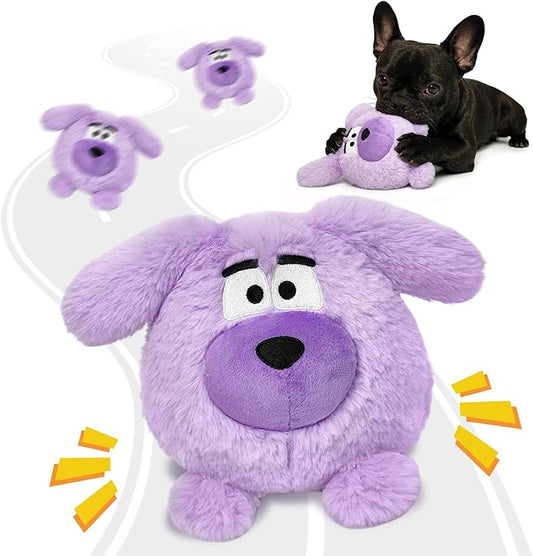 Moving Dog Ball, Jumping Squeaky Interactive Dog Toys, Plush Chew Toys for Medium/Large Dogs, USB Rechargeable (Purple)