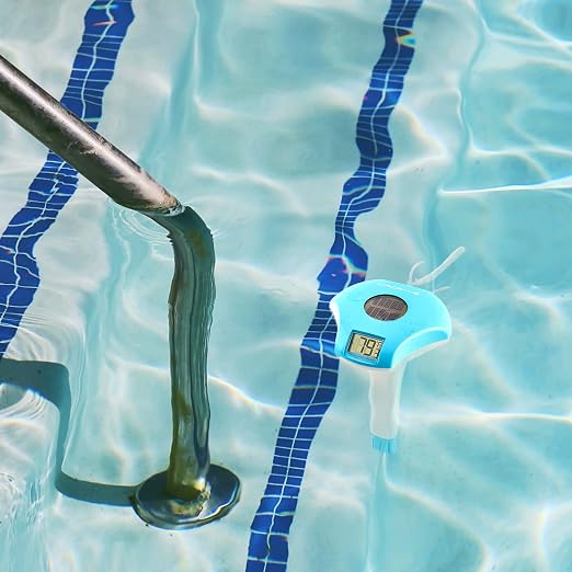 Circrane Solar Digital Pool & Spa Thermometer, Weather Resistant Floating Thermometer, IPX-8 Water Proof, 10s Measuring Cycle, Solar Powered with 270 Days Battery Life, Blue