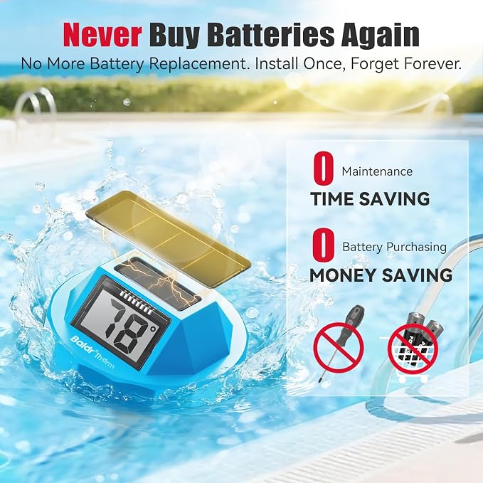 Pool Thermometer Digital Floating, Swimming Pool Water Temperature Sensor, 2026 New Upgrade | Solar Powered | Easy Read | High Precision | Anti-Fog, for Hot Tub, Spa&Ice Bath (Light Blue)