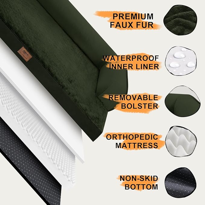 Large Dog Bed Orthopedic Washable - XXL Large Big Dogs - Waterproof with Removable Cover - Memory Foam - Beds Bolster Pet - Dogs Couch Sofa Bed - Outpost Olive Dog Beds