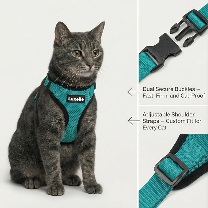 Luxelle 2 Pack Escape-Proof Cat Harness and Leash Set for Walking – Adjustable No Pull Soft Vest with Easy-Wear Buckle, Reflective Straps, Breathable Mesh – Outdoor Travel Harness for Cats & Kittens