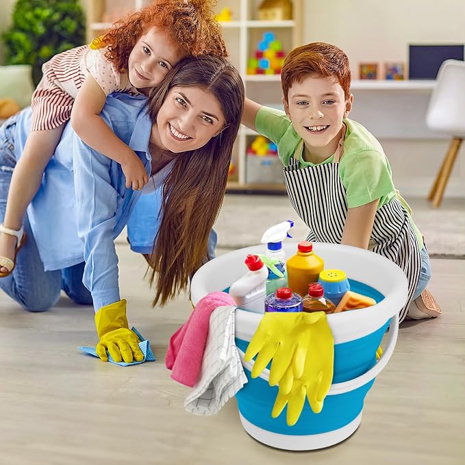 10L Collapsible Mop Bucket with Handle for Cleaning, Portable Car Wash Bucket Garden Cleaning Supplies, Ice Buckets for Parties Camping Fishing, Foldable Wash Basin Tub RV Accessories Household Use