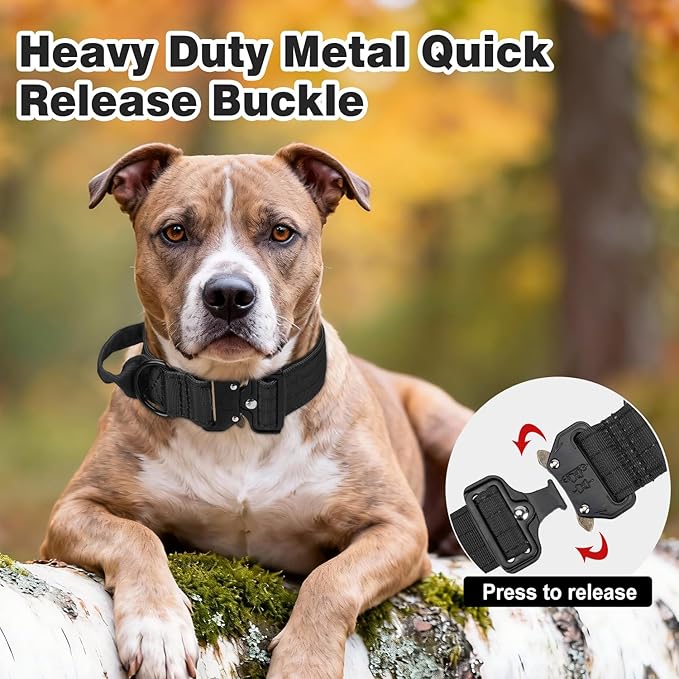 Joytale Tactical Dog Collar for Large Dogs with Control Handle, Heavy Duty Military Training Collar for Power Breeds, AirTag Holder Case, Quick Release Metal Buckle, Soft Padded, L, Black
