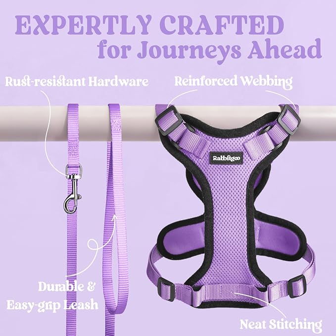 rabbitgoo Cat Harness and Leash for Walking, Escape Proof Soft Adjustable Vest Harnesses for Cats, Easy Control Breathable Reflective Strips Jacket, Light Purple, S