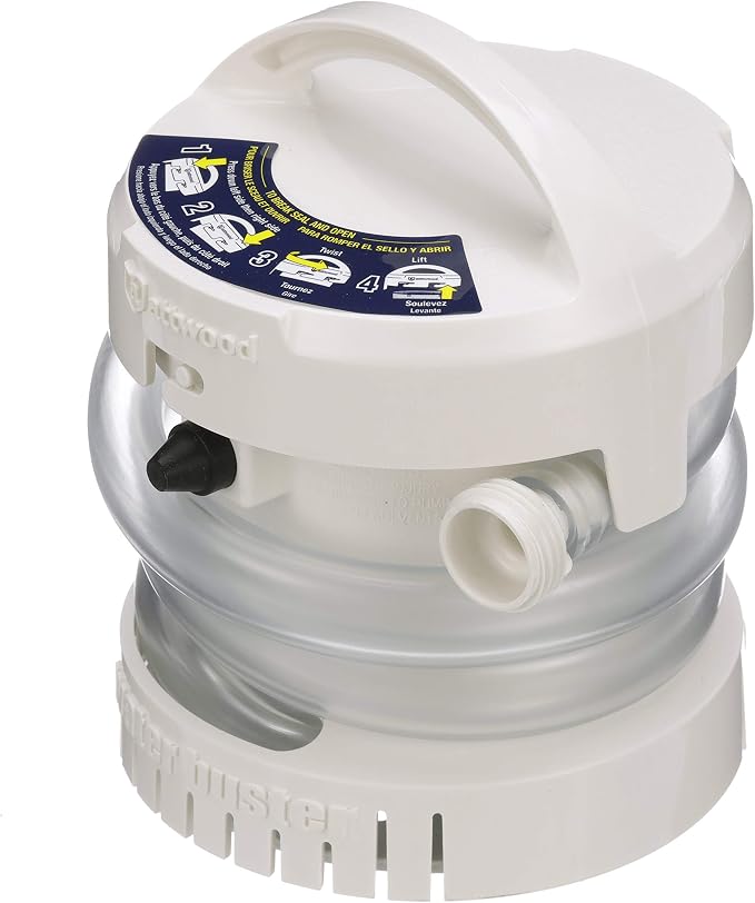 Attwood WaterBuster Portable Submersible Pump, Battery Operated Cordless 200 GPH Utility Water Removal Pump, For Pool Covers, Kayaks & Inflatables, 4140-4