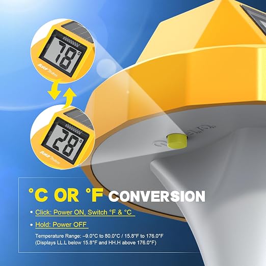Pool Thermometer Solar Digital Floating, High Precision Large Screen Without Fogging with Double-Sided Display Screen for Swimming Pool, Aquarium, Spa, Hot Spring, Ponds(Yellow)
