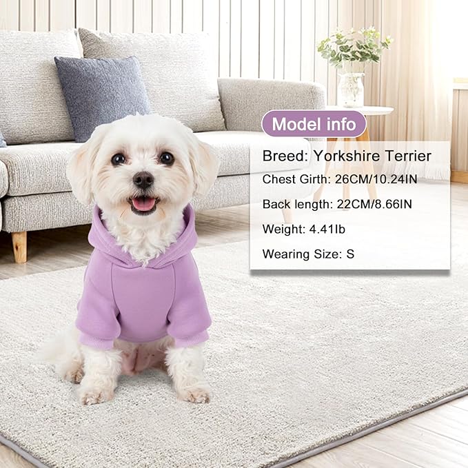 2 Pack Dog Hoodie Warm Hood Dog Sweater Cold Weather Small Dogs Sweatshirt Comfort Pet Clothes for Small Medium Dogs with Pockets (Purple, S (Back: 9.45",Chest: 14.9", 3.5-5.8lbs))