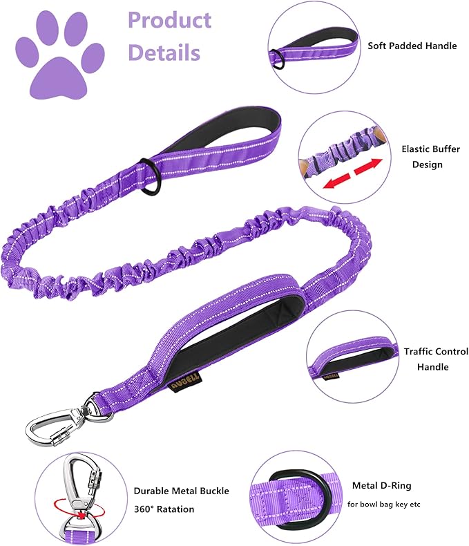 AUBELL Tactical Dog Collar and Leash Set, Reflective Adjustable Heavy Duty Military K9 Collars with Handle and Metal Buckle for Large Dogs, with Airtag Case and 2 Patches(Purple,L)