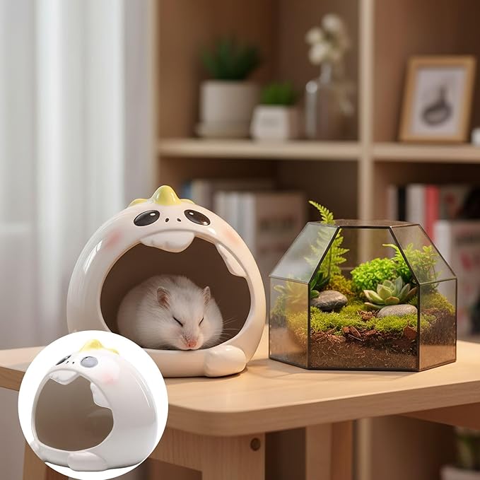 Ceramic Pet Nest for Small Animals - Hamster Ceramic House with Smooth Interior, Enclosed Hideout for Comfortable Shelter and Ventilation