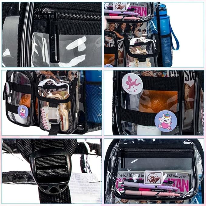 CCJPX 3Pcs Clear Backpack for Girls, School Transparent Bookbag, Heavy Duty See Through Backpacks for Teens Elementary