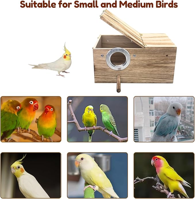 Tfwadmx Large Parakeet Nesting Box, Bird Nest Breeding Box, Wood Parrot Nest Box with Perch Bird Cage House for Cockatiel Lovebirds Budagie Canary Finch (XL)