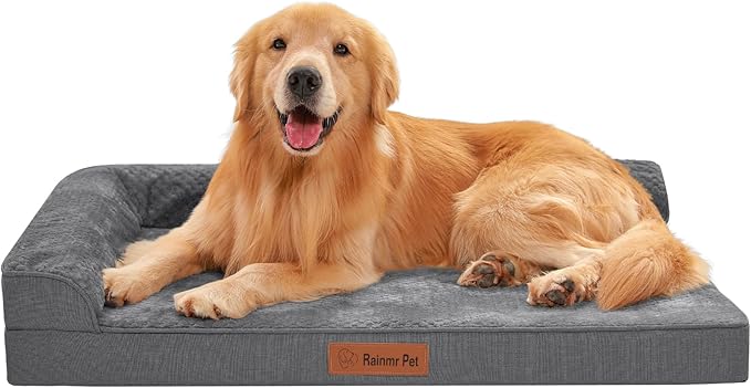Rainmr Orthopedic Dog Beds for Large Dogs, Memory Foam Dog Beds Large Sized Dogs, Washable Removable Cover, Nonskid Bottom, Waterproof, for Indoor, Outdoor, Crate ＆ Car Use, 36x27x6 Inches, Dark Grey