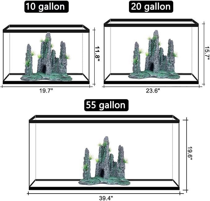 Aquarium Decoration Large and Tall for Fish Tank Rock Cave Hideout | Aquarium Mountain View Stone Ornaments Aquarium Decor Tree House Cave Fish Tank Decoration - Large
