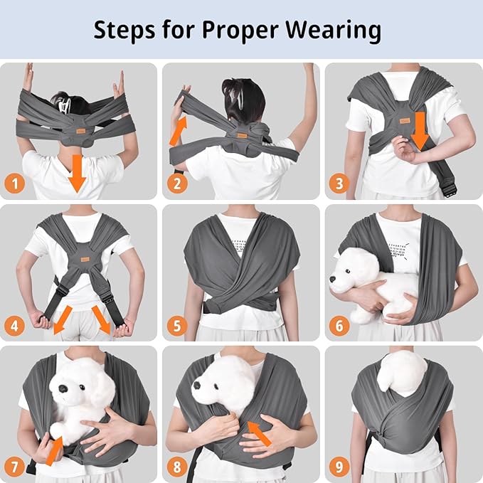 CUBY Swaddle Dog Sling Carrier for Small Dogs, Front Pet Sling Carrier Chest,Hands Free Adjustable Cat Sling Carrier Soft Cotton Reducing Pain Puppy Sling Carrier for Small Pet Up to 10lb (Dark Gray)