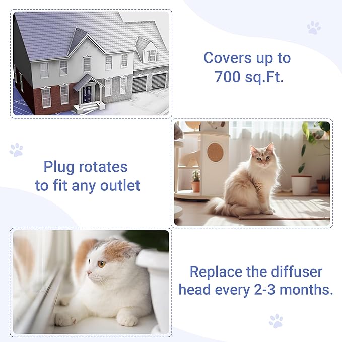 Cat Calming Diffuser Kit (1 Diffuser + 3 Refills, 48ml Each) Cat Pheromones Calming Diffuser for Multi-Cat Conflict, Urine Marking & Scratching