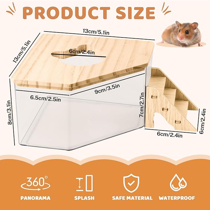 Hamster Sand Bath Box Container, Hamster Bath Sand Gerbil Sand Bath Hamster Dust Bath, Hamster Litter Box Chinchilla Dust Bath Hamster Accessories(Pentagon+Ladder) (Pentagon+Ladder)