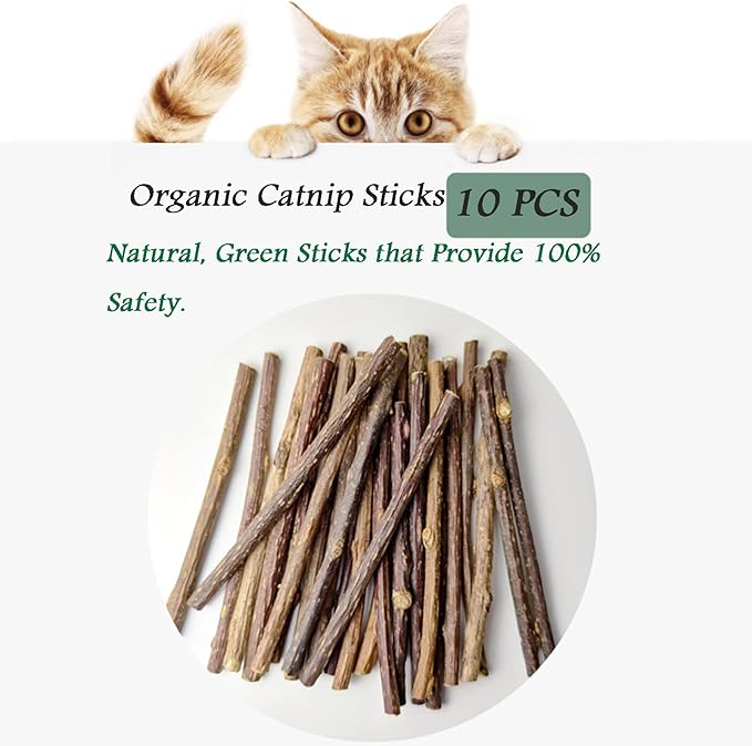 10 PCS Catnip Sticks Organic Cat Chew Toys Natural Plant Matatabi Silvervine Chew Sticks Teeth Cleaning Chew Toy Kitten Kitty