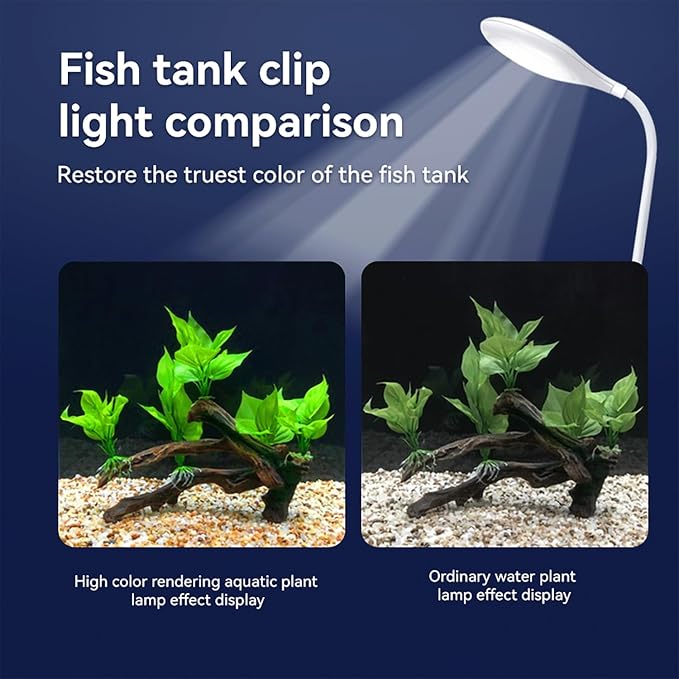 5-8 Gallon Fish Tank Clip On Aquarium Light with White Blue Red LEDs Small Aquarium Light, Full Spectrum Fish Tank Light with USB Port and 360 Degrees Flexible Rotate