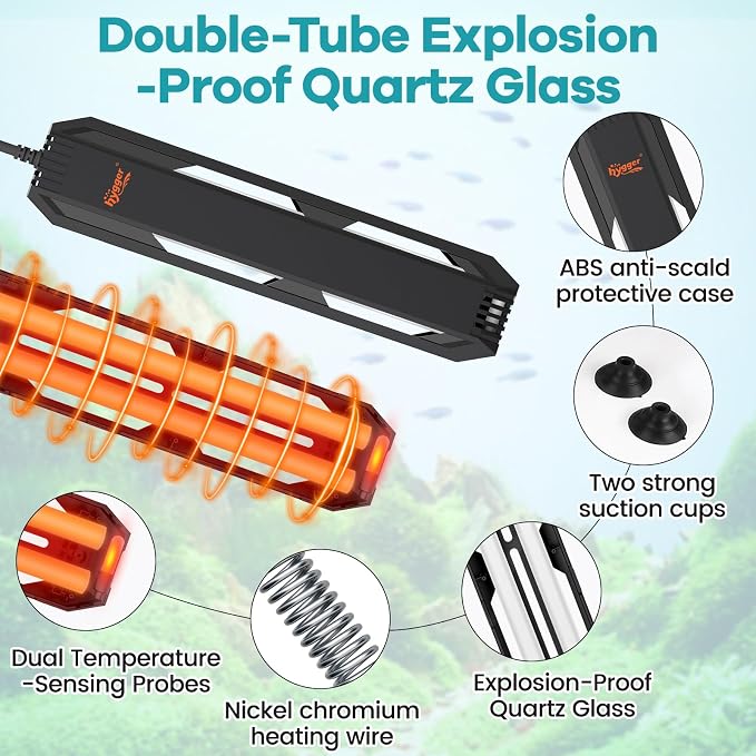 hygger 500W Aquarium Submersible Heater with Controller for 65–130 Gal Tank | Digital Control, Overheat Protection, Dry-run Protection, Alarm Alerts, Freshwater & Saltwater Fish Tanks
