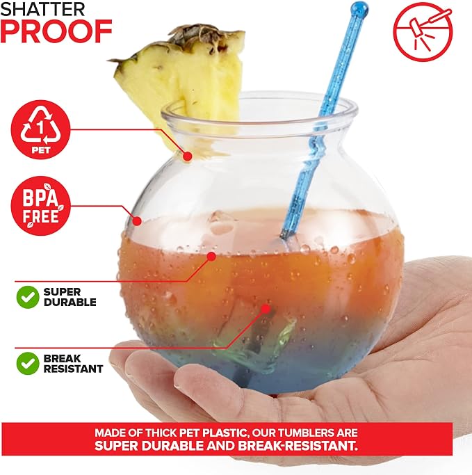 Small Round Plastic Fish Bowls for Parties (12 Pack) 16 oz Clear Mini Drink Bowl, Shatterproof Fishbowl Glasses for Drinks, Centerpieces, Decorations, Goldfish Pond Carnival Game, Centerpiece Vases