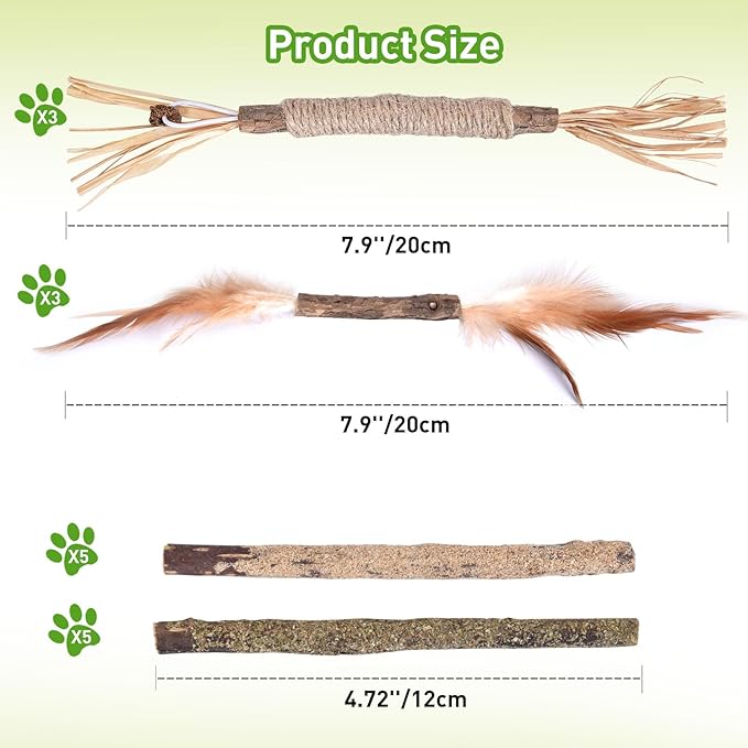 petizer 16Pcs Organic Natural Catnip Toys,Silvervine Cat Chew Sticks,Edible Matatabi Camint Treat Toys for Kittens Lick & Kitty Gift,Cat nip Teething Chew Wooden Sticks