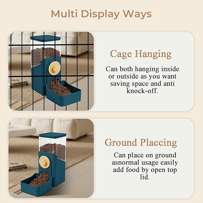 Auto Gravity Food Dispenser for Cage Hanging, 41OZ Capacity Hanging Automatic Pet Cage Feeder, Food Bowl for Cats Dogs Rabbit Ferret Chinchilla Bird Hedgehog Guinea Pig (Dark Blue)