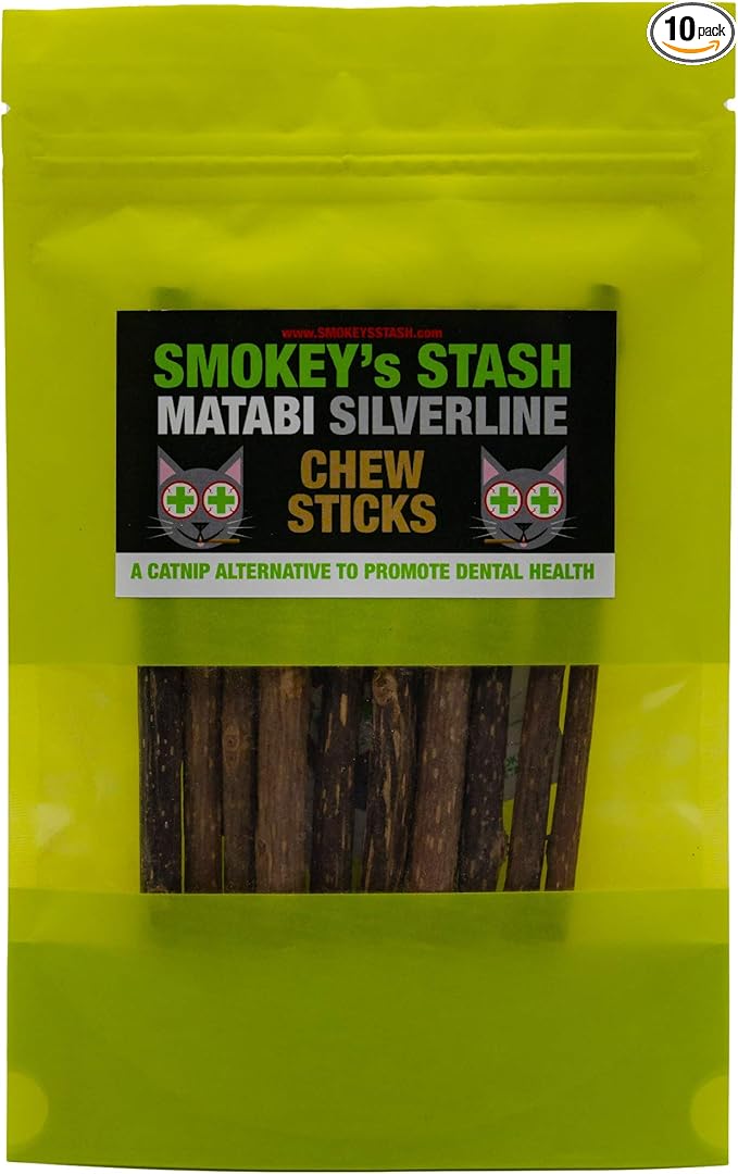 Smokey's Stash 10 Catnip Alternative for Cats Matatabi Silvervine Sticks for Clean Teeth Potent chew Toy