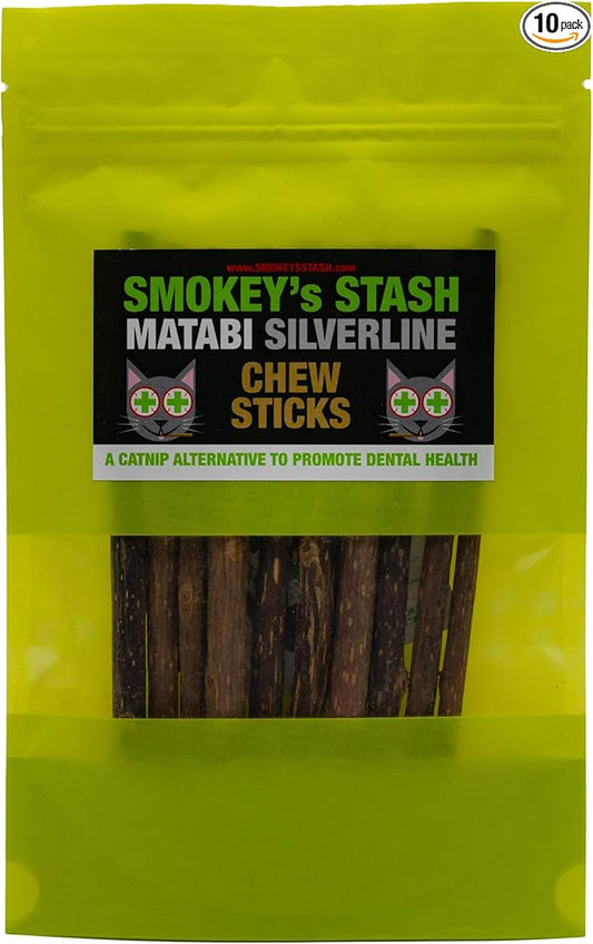 Smokey's Stash 10 Catnip Alternative for Cats Matatabi Silvervine Sticks for Clean Teeth Potent chew Toy