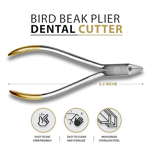 T/C Bird Beak Pliers with Cutter Loop Forming Pliers Wire Bending Tungsten Carbide Inserts Gold Handle Dental Instrument Supply 678-325