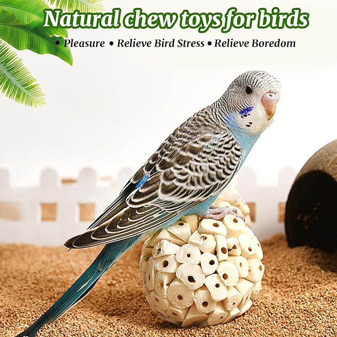 12 Pieces Bird Parrot Chew Toy Sola Balls, Natural Parrot Soft Chew Shredding & Foraging Toy, Bird Foot Balls for Cockatiel Conure Quaker Budgie Parakeet Bunny Guinea Pig Chinchilla Rabbit
