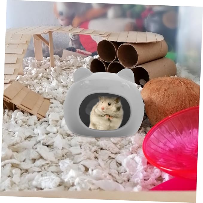 Ceramic Hamster Hideout House for Small Animals Cute Bed and Habitat for Gerbils and Hamsters Washable for Interactive Play and Exploration Grey Color