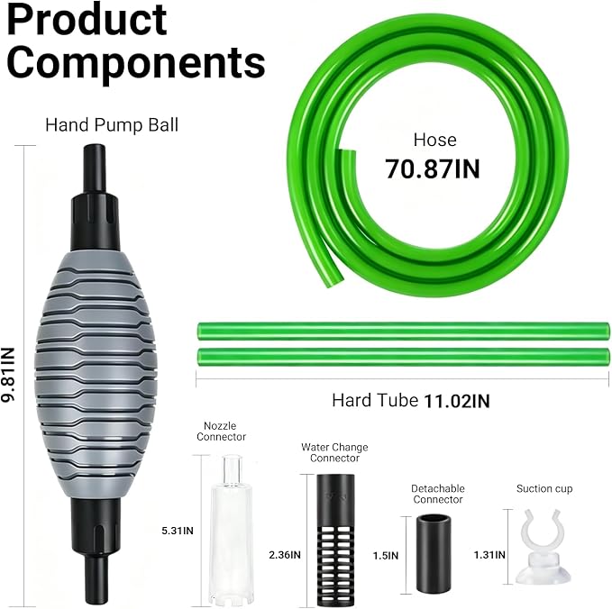 Aquarium Gravel Cleaner, 3-in-1 Tank Vacuum Siphon Water Changer | 71 Inch Aquarium Siphon Hose, Manual Fish Tank Cleaner, Quickly Remove Fish Manure and Water, Ideal for Indoor & Outdoor Use