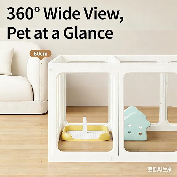 Clear Acrylic Dog Playpen with Door,23.6" Puppy Playpen,Easy Assemble Pet Fence,10-Panel for Puppies/Small Dog Play Pen Indoor (White, 23.6 Inch-H, 10 Panel) (White, 60cm2p)