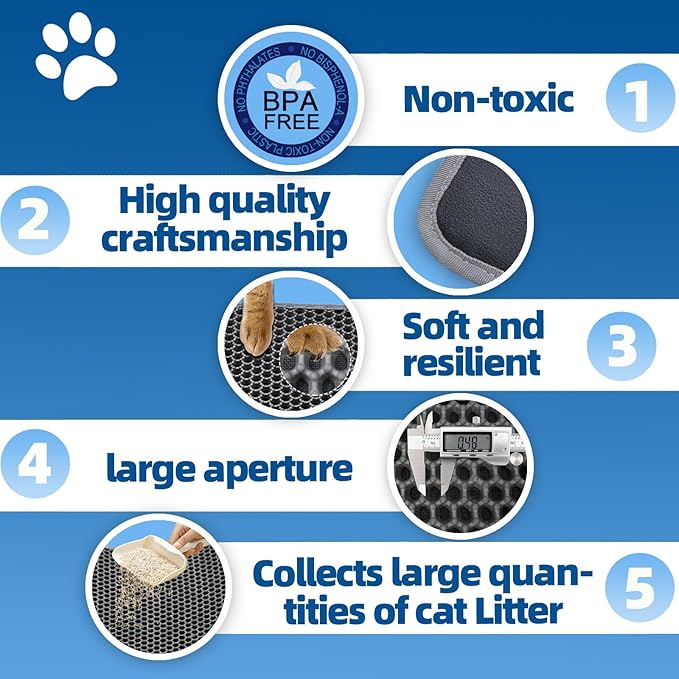 EVA Honeycomb Cat Litter Mat - Cat Litter Scatter Control Mat, 2-Layer Waterproof and Urine-Proof | Non-Slip | Easy Clean | for Single-Cat Households, 23.4"x14.7" Gray