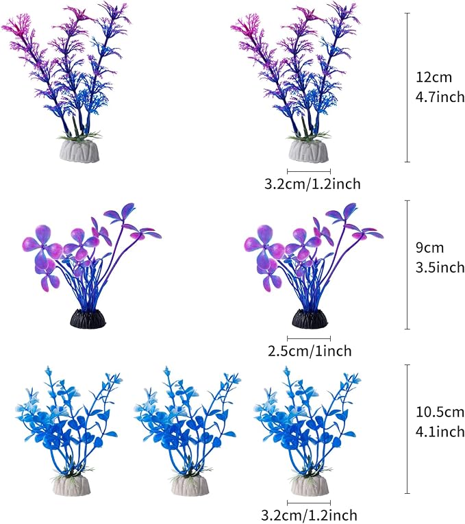 25 Pack Artificial Aquarium Plants, Plastic Small Fish Tank Plants | Small Size 4 inch Approximate Height Fish Tank Decorations Home Décor Plastic Light Purple
