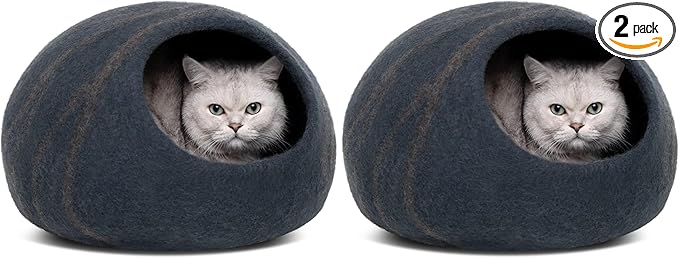 MEOWFIA Cat Cave – Premium Felt Cat Bed for Indoor Cats, Handmade 100% Merino Wool, Cat (Medium, Slate Grey) (Pack of 2)
