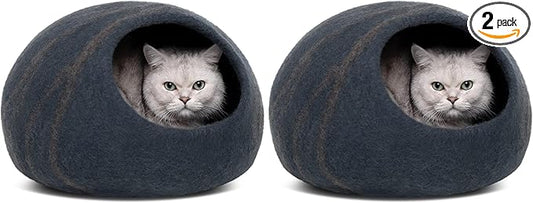 MEOWFIA Cat Cave – Premium Felt Cat Bed for Indoor Cats, Handmade 100% Merino Wool, Cat (Medium, Slate Grey) (Pack of 2)