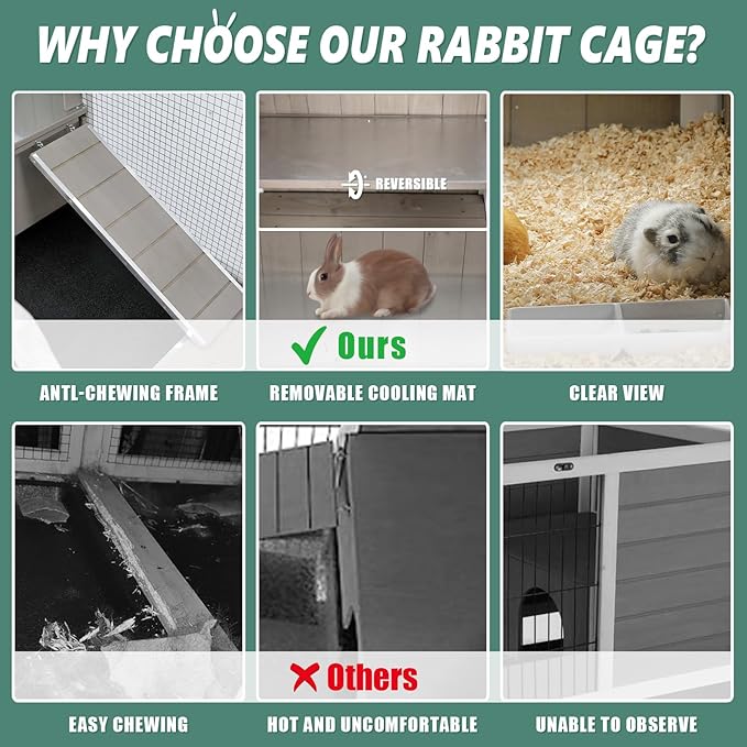 Gowoodhut Indoor Rabbit Hutch - 36''L Outdoor Wooden Bunny Hutch with Wheels Rabbit Cage Guinea Pig Cages Removable Pull Out Tray, Ramp, Hideout, Small Animals Pet House Hamster Ferret for Bunny Cage