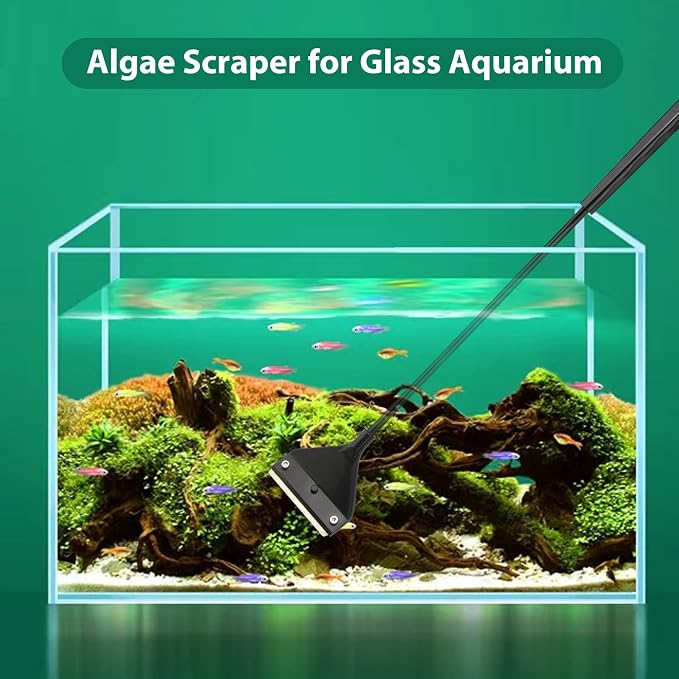 Vimvins Algae Scraper for Glass Aquarium, Long Handle Fish Tank Algae Scraper with 10 Blades, Essential Aquarium Cleaning Tool.