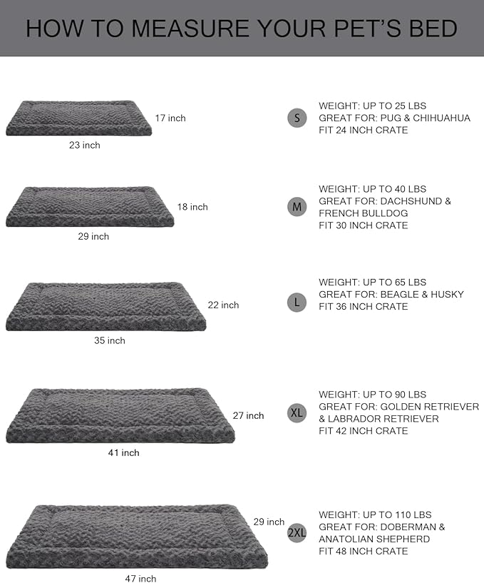 Washable Dog Bed Mat Pet Crate Pad Soft Fluffy Pet Kennel Beds Dog Sleeping Mattress for Large Jumbo Medium Small Dogs, 21 x 13 Inch, Gray