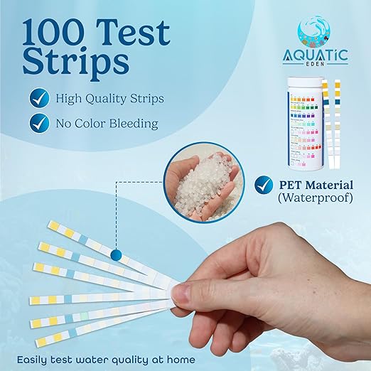 9-in-1 Aquarium Water Test Kit - 100 Freshwater & Saltwater Test Strips | Fish Tank Kit for pH, Nitrate, Nitrite, Hardness, Chlorine, Iron, Copper, Alkalinity, Carbonate | Quick & Reliable Results