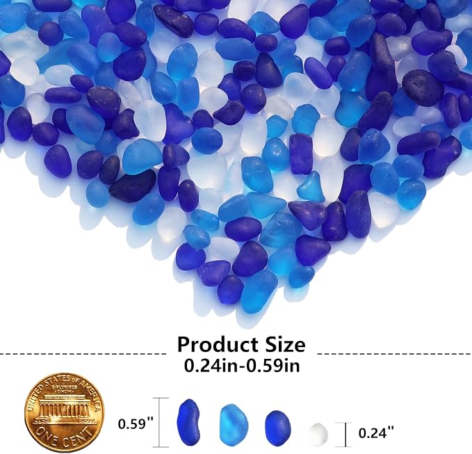 QYGL Sea Glass Stones - 2.9LB/46.4oz Blue Mixed Frosted Glass Pebbles | Glass Gemstones Perfect for Aquarium Rocks, Fish Tank Gravel, Vase Fillers, Seaglass DIY Crafts, and Home Decor