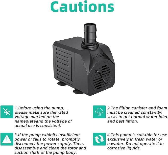 FREESEA Small Aquarium Fountain Pump: Adjustable Flow with 7.2ft High Lift | 550GPH 30W Submersible Water Pumps for Small Pond | Waterfall | Outdoor | Statuary | Hydroponic (550GPH)