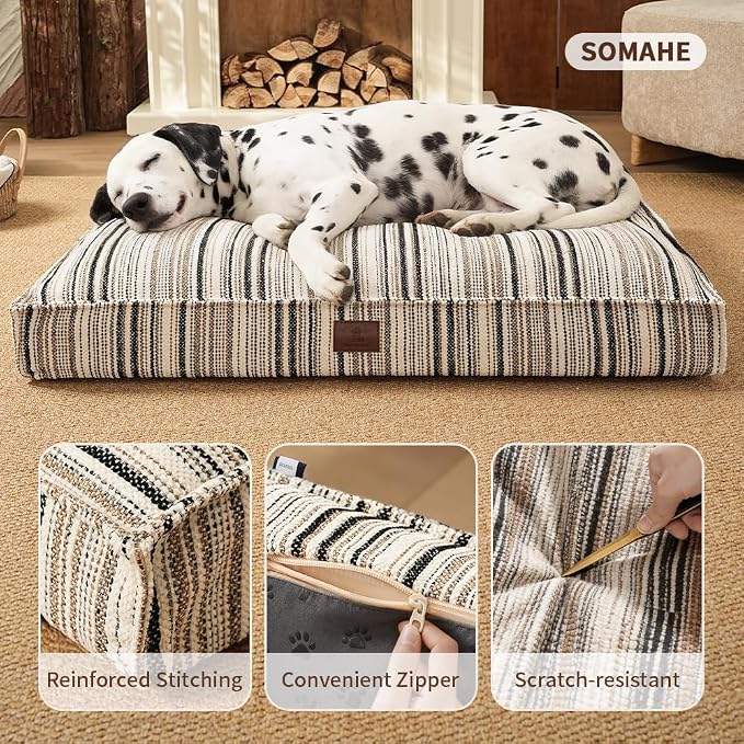 SOMAHE 4 Inch Orthopedic Dog Bed for Crate, 27 x 20 Inch, Orange Chenille | Washable Removable Cover, Waterproof Inner Liner, Non-Slip Bottom, Orthopedic Dog Crate Mattress for Medium & Large Dogs