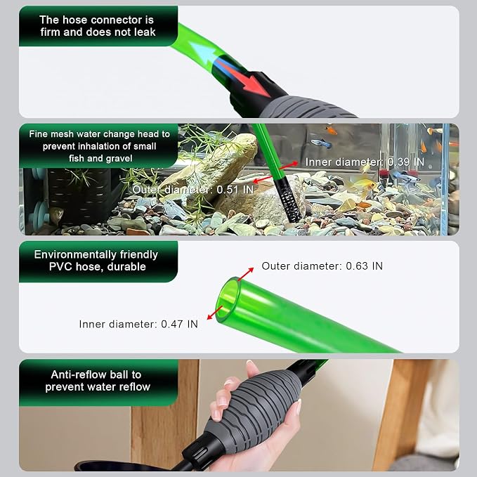 boxtech Fish Tank Water Change,Aquarium Gravel Vacuum Siphon | Powerful Siphoning Action,2-in-1 Functionality,Hands-Free Squeeze Start for Aquarium Water Filter