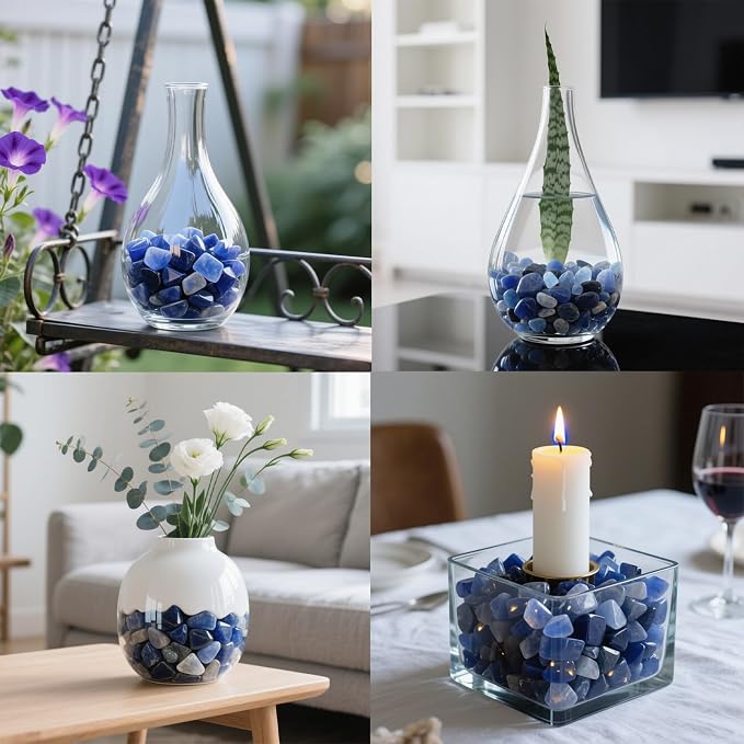 Aquarium Gravel 0.96LB Vase Filler Home Decor Fish Tank Crushed Stones Natural Pebbles Succulent Rocks Polished Irregular Shaped Bulk - Blue