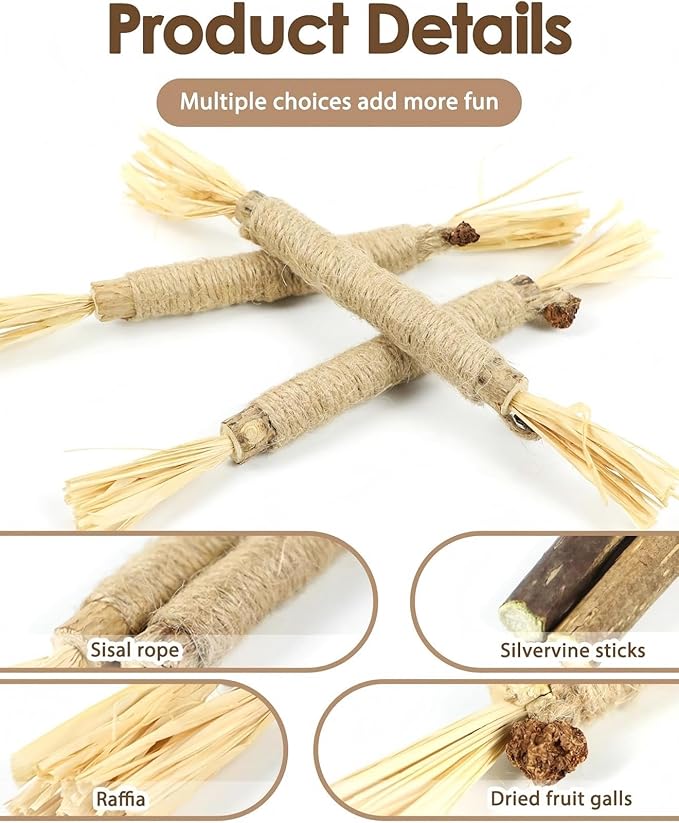 Natural Catnip Silvervine Sticks for Cats, 100% Organic Gall Fruit Mixed Chew Toys for Teeth Cleaning, Potent Cat Treats for Indoor Cats Boredom Relief & Digestive Health, 10 Count
