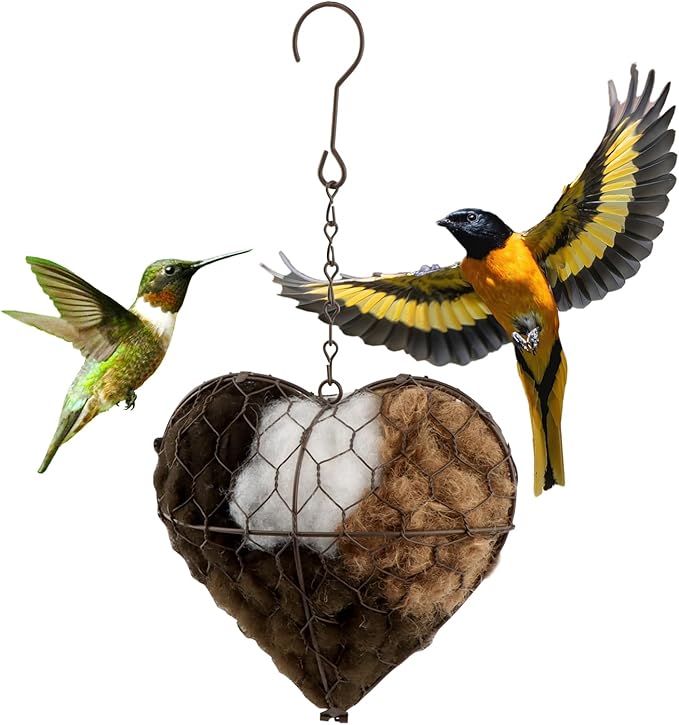 Alpaca Fiber Bird Nesting Heart, Refillable Bird Nesting Material Holder, Hummingbird Houses Nest Boxes for Outdoor Wild Birds Nestings