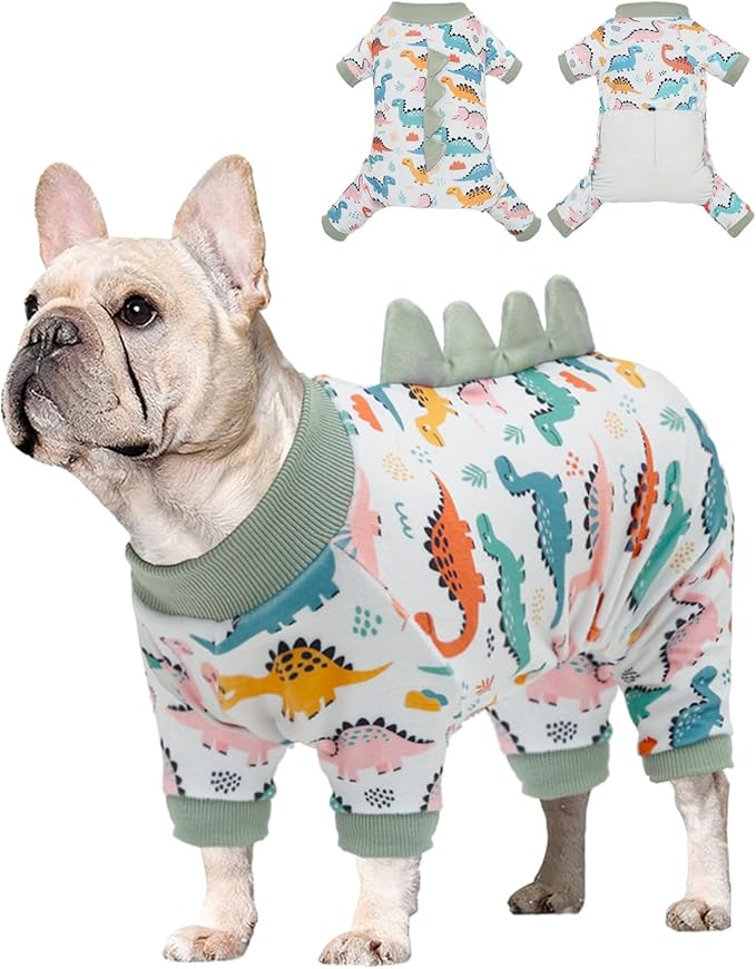 CuteBone Dinosaur Costume Dog Pajamas, Stretchy Spandex Crystal Velvet Sleepwear Coat for Small Dogs, Soft & Warm Pet Outfit Clothes for Cold Weather, Cozy Pullover Design COSP17XS
